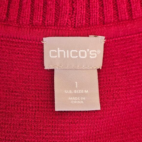 Chico's Long Red Open Front Vest Pockets Knit Women's Size 1 (Medium) - Picture 4 of 8
